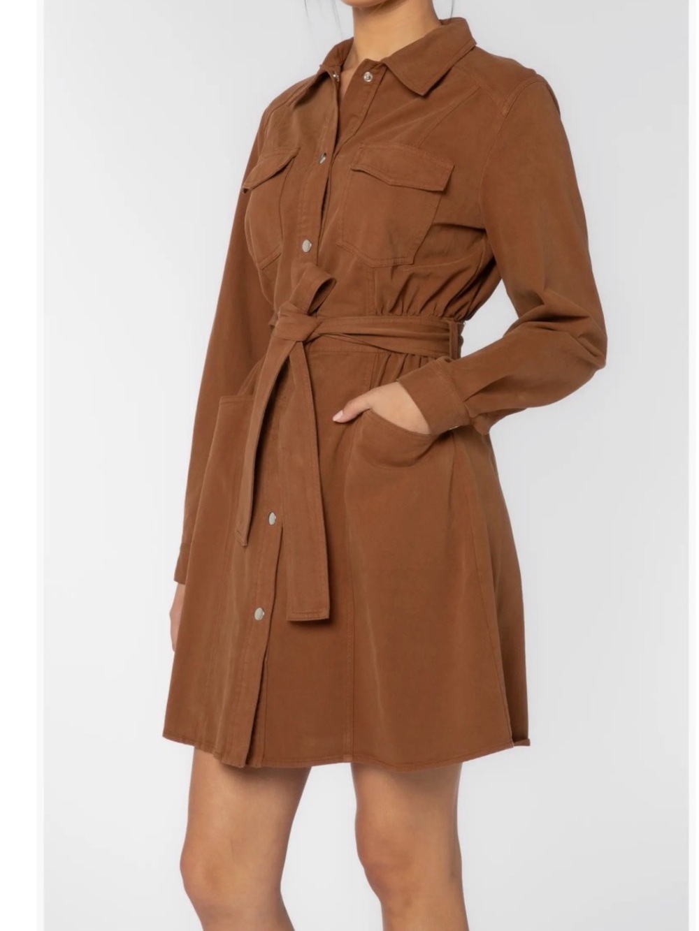Velvet Heart Brown Cotton Utility Trench Dress with Tie Belt
